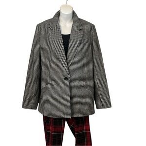 Alicia Woman’s Black & White Houndstooth Boxy One Button Blazer Suit Jacket